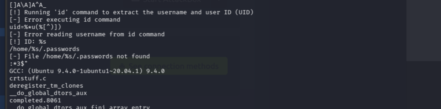 Readable strings from the SUID pwm binary showing its use of id and per-user password files